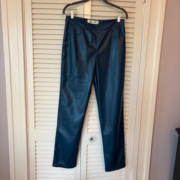 NWT Diane von Furstenberg Chanda pants 6 faux leather Ocean Blue - Picture 2 of 12